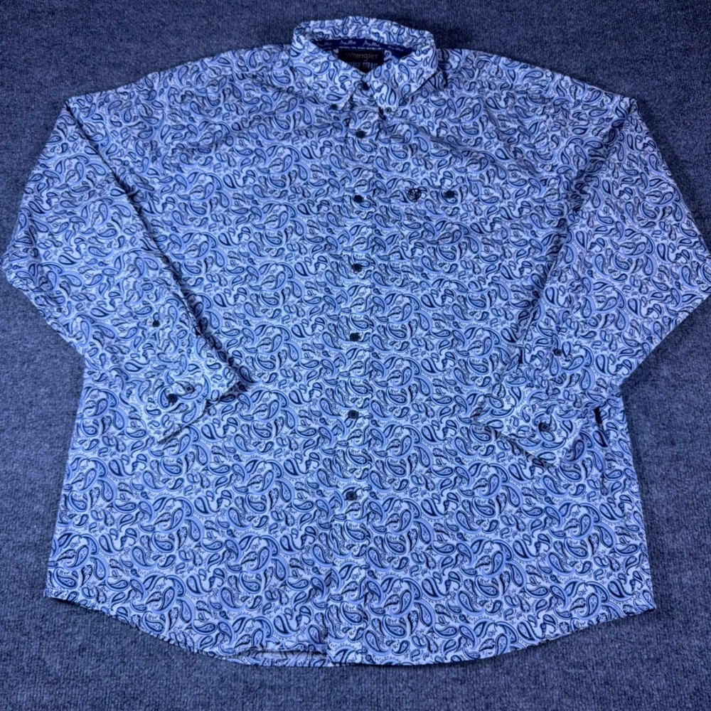 Wrangler George Strait Blue Paisley Button Down Shirt Mens XL Long Sleeve